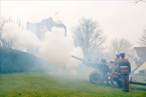 Two 105mm Light Guns fire off a salute marking 100 days to go until Armed Forces Day 2015