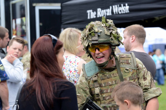 A member of the 3rd Battalion the Royal Welsh showing off equipment used by the infantry.