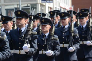 Royal Air Force personnel from MOD St Athan in South Wales, parade through the town of Barry as part of the 40th Anniversary of RAF St Athan being granted the Freedom of the Vale of Glamorgan.