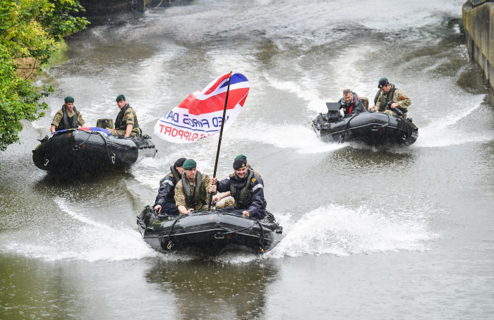 Royal Navy transport flag in rib boat