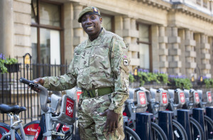 Reserve Pte Christopher Sinclair At Reserves At Work Day - Thur 11 June 2015 Reservist Pte Christopher Sinclair at his day time work at London Cycles.