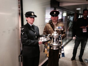 Captain Sean Birchnall and Senior Aircraftwoman Rachael Rutherford with the FA Cup