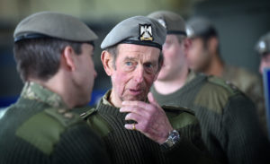  His Royal Highness the Duke of Kent speaking to a Dragoon Guard