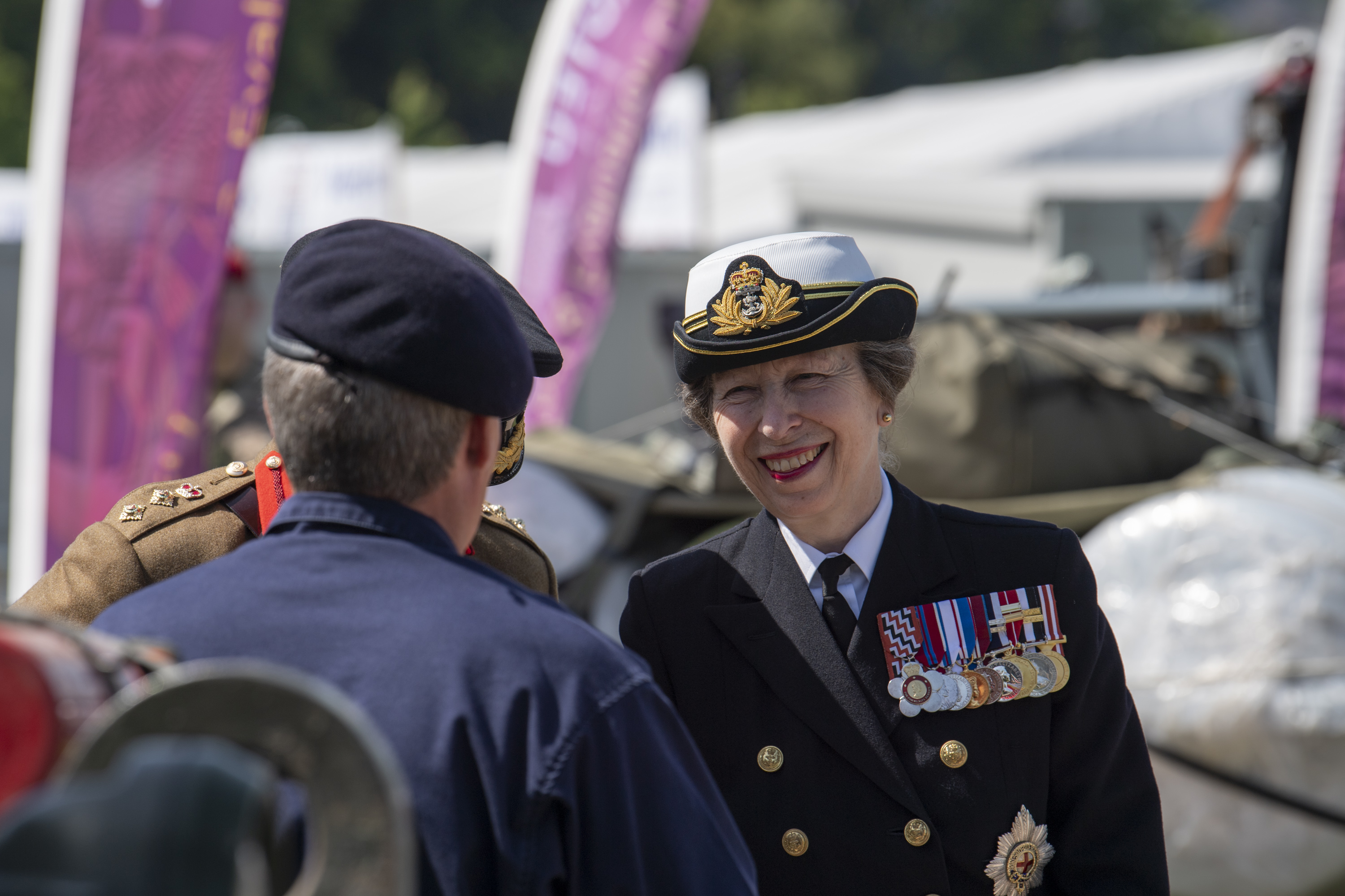 HRH The Princess Royal,Anne at the Salisbury Hudsons Field for Armed Forces Day talking to the troops.