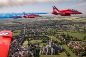 Red Arrows flying over Salisbury.